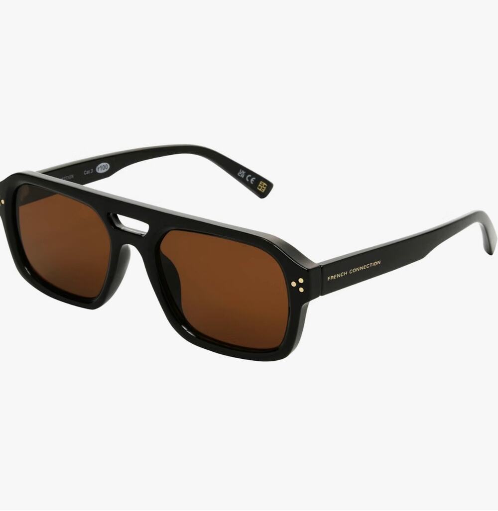 French Connection Miriam Black Aviator Sunglasses Thick Frame Double Bridge